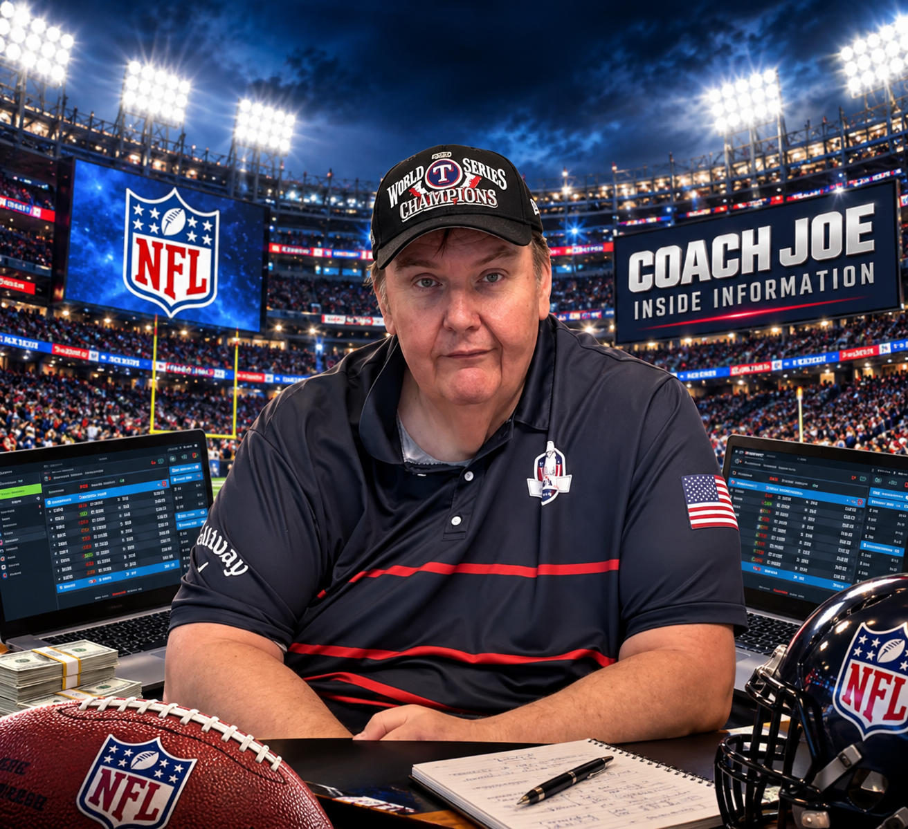 Coach Joe in a football stadium